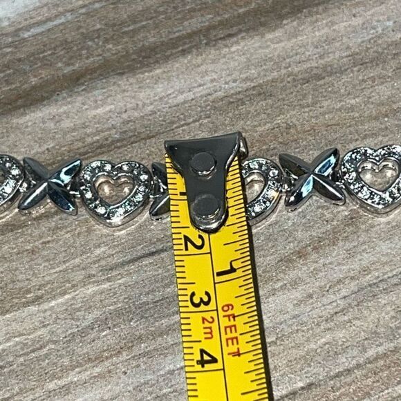 Link Heart XOXO Pave Rhinestone Bracelet Silver Tone Love Tennis Classic Core - Picture 3 of 6